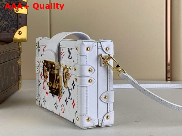 Louis Vuitton Petite Malle Tricolore is Made From White Lambskin with a Monogram in Red White and Blue M23541 Replica