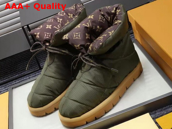 Louis Vuitton Pillow Comfort Ankle Boot Khaki Green Nylon Down Interior 1A8T3O Replica