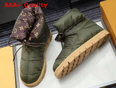 Louis Vuitton Pillow Comfort Ankle Boot Khaki Green Nylon Down Interior 1A8T3O Replica