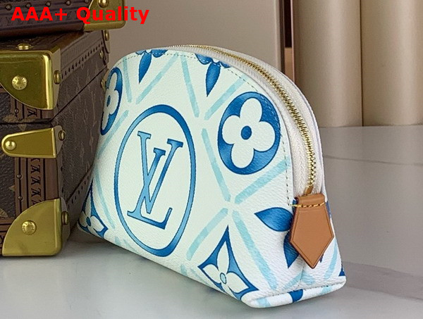 Louis Vuitton Pochette Cosmetique PM Lagoon Blue Monogram Tiles Coated Canvas Replica