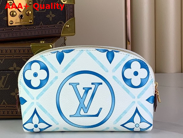 Louis Vuitton Pochette Cosmetique PM Lagoon Blue Monogram Tiles Coated Canvas Replica