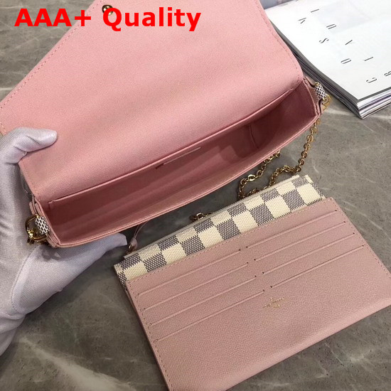 Louis Vuitton Pochette Felicie Handbag Damier Azur Coated Canvas and Cowhide Leather Rosewater Pink N60235 Replica