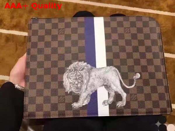 Louis Vuitton Pochette Jour GM Damier Ebene Canvas with Lion Illustration N63345 Replica