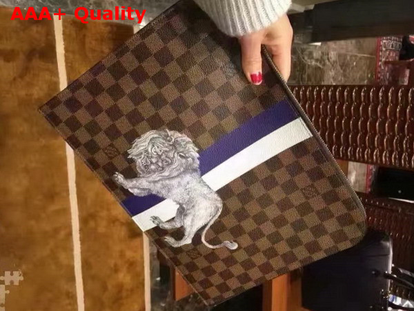 Louis Vuitton Pochette Jour GM Damier Ebene Canvas with Lion Illustration N63345 Replica