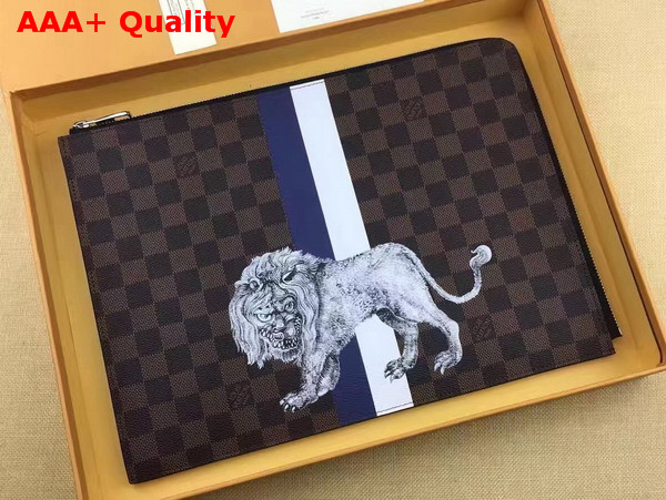 Louis Vuitton Pochette Jour GM Damier Ebene Canvas with Lion Illustration N63345 Replica