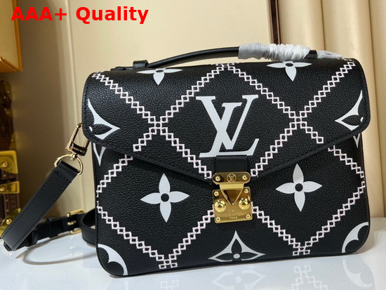 Louis Vuitton Pochette Metis Handbag Black Embroidered Embossed Supple Grained Cowhide Leather M46028 Replica