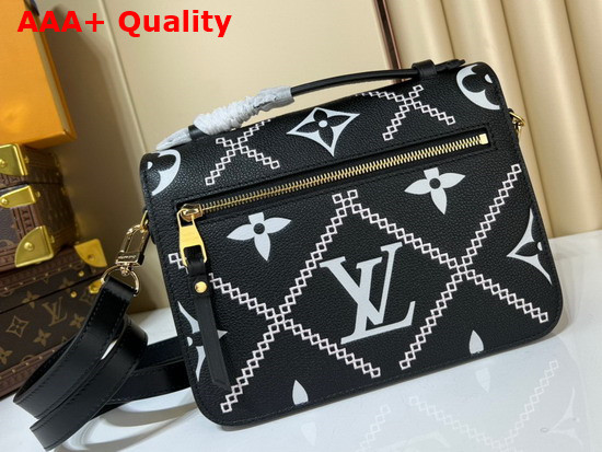 Louis Vuitton Pochette Metis Handbag Black Embroidered Embossed Supple Grained Cowhide Leather M46028 Replica