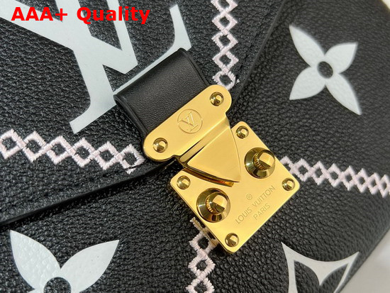 Louis Vuitton Pochette Metis Handbag Black Embroidered Embossed Supple Grained Cowhide Leather M46028 Replica