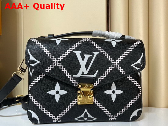 Louis Vuitton Pochette Metis Handbag Black Embroidered Embossed Supple Grained Cowhide Leather M46028 Replica