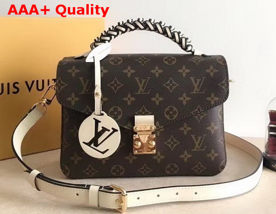 Louis Vuitton Pochette Metis Handbag in Monogram Canvas Features a Braided Leather Top Handle Creme Beige M45152 Replica