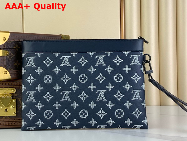 Louis Vuitton Pochette To Go Ink Blue White Monogram Shadow Calfskin Leather M83382 Replica