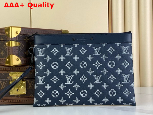 Louis Vuitton Pochette To Go Ink Blue White Monogram Shadow Calfskin Leather M83382 Replica