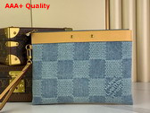 Louis Vuitton Pochette To Go Pouch in Blue Damier Denim 3D Cotton Canvas Replica