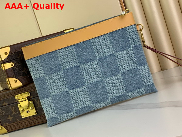 Louis Vuitton Pochette To Go Pouch in Blue Damier Denim 3D Cotton Canvas Replica