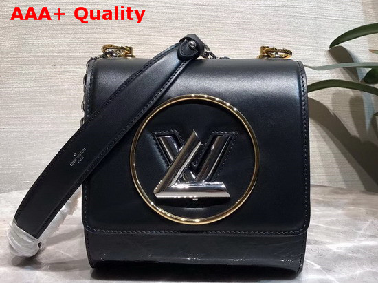 Louis Vuitton Pochette Twist Black Monogram Vernis Patent Leather Contrasts with a Smooth Calfskin Flap M90366 Replica