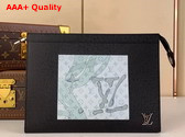 Louis Vuitton Pochette Voyage MM in Black Taiga Cowhide Leather with Monogram Aquagarden Print Replica