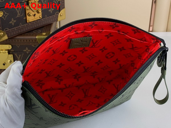 Louis Vuitton Pochette Voyage Souple Khaki Green Vermillion Red Monogra Coated Canvas M82800 Replica