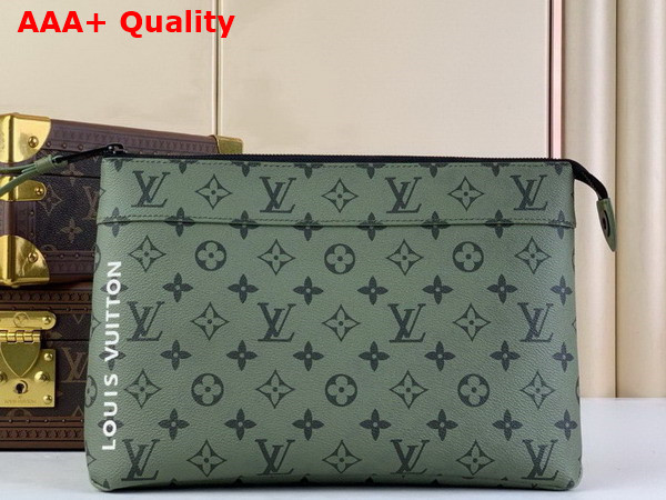 Louis Vuitton Pochette Voyage Souple Khaki Green Vermillion Red Monogra Coated Canvas M82800 Replica