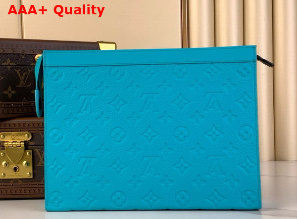 Louis Vuitton Pochette Voyage in Turquoise Taurillon Monogram Embossed Cowhide Leather Replica