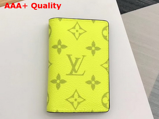 Louis Vuitton Pocket Organiser Lime Green Taiga Cowhide Leather and Monogram Bahia Coated Canvas M30318 Replica