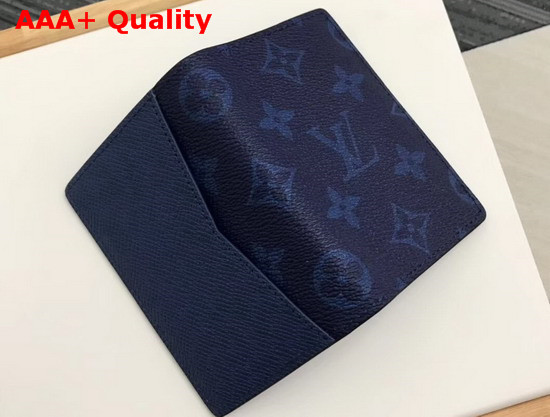 Louis Vuitton Pocket Organiser Navy Blue Taiga Cowhide Leather and Monogram Pacific Coated Canvas M30301 Replica