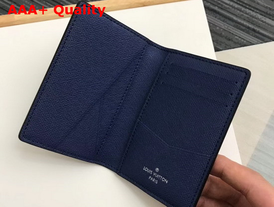 Louis Vuitton Pocket Organiser Navy Blue Taiga Cowhide Leather and Monogram Pacific Coated Canvas M30301 Replica