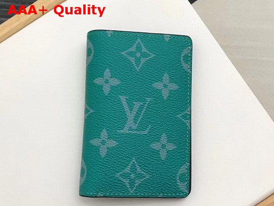 Louis Vuitton Pocket Organiser Pine Green Taiga Cowhide Leather and Monogram Amazon Coated Canvas M30319 Replica