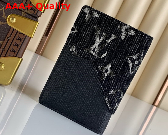 Louis Vuitton Pocket Organizer Black Monogram Denim and Taurillon Leather M81015 Replica