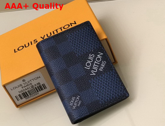 Louis Vuitton Pocket Organizer Cobalt Blue Damier Graphite 3D Coated Canvas N60430 Replica