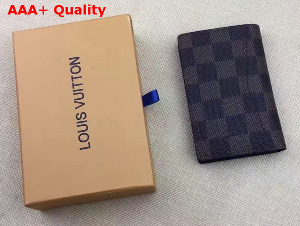 Louis Vuitton Pocket Organizer Damier Ebene Canvas with Rhinoceros Illustration N63349 Replica