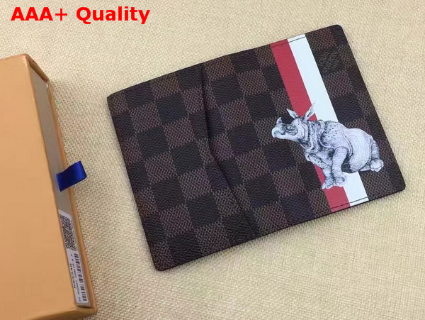 Louis Vuitton Pocket Organizer Damier Ebene Canvas with Rhinoceros Illustration N63349 Replica