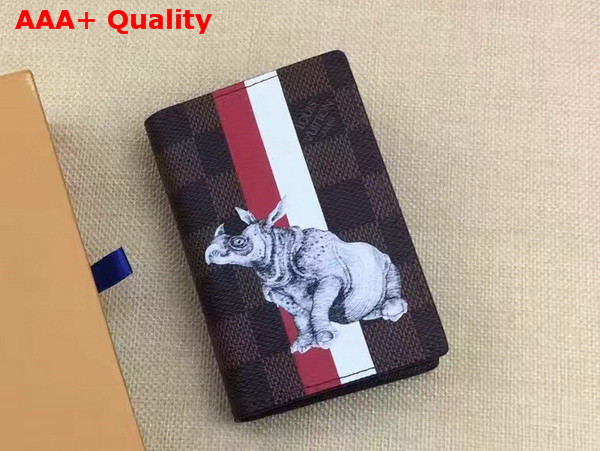 Louis Vuitton Pocket Organizer Damier Ebene Canvas with Rhinoceros Illustration N63349 Replica