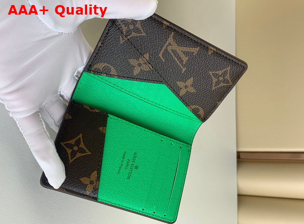 Louis Vuitton Pocket Organizer Monogram Macassar Coated Canvas and Minty Green Cowhide Leather M81536 Replica