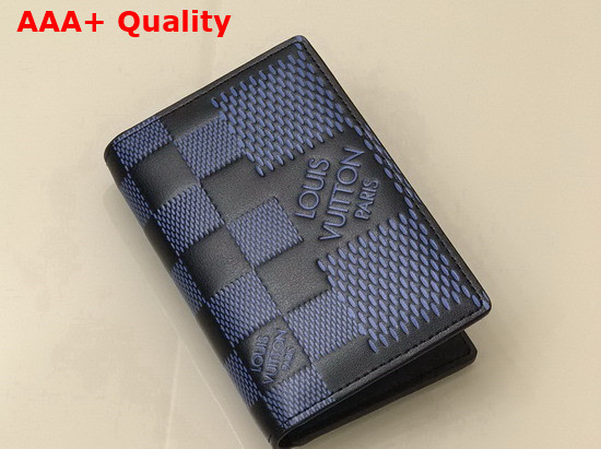 Louis Vuitton Pocket Organizer Navy Blue and Black Damier Infini 3D Cowhide Leather N60439 Replica