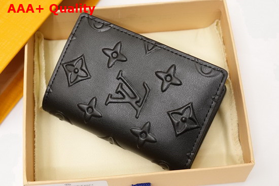 Louis Vuitton Pocket Organizer Slender Black Monogram Seal Cowhide Leather M80508 Replica