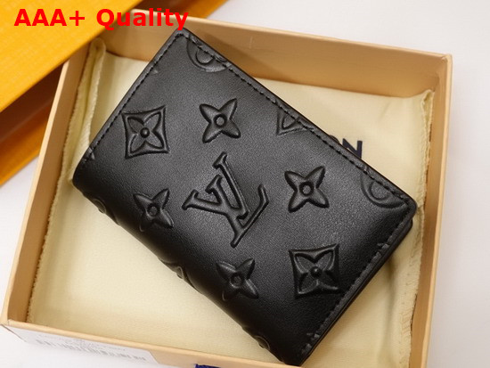 Louis Vuitton Pocket Organizer Slender Black Monogram Seal Cowhide Leather M80508 Replica