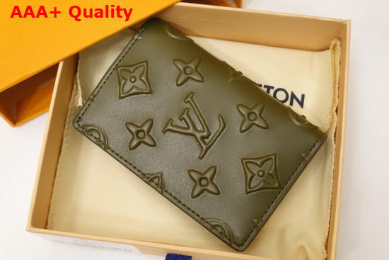 Louis Vuitton Pocket Organizer Slender Khaki Monogram Seal Cowhide Leather Replica