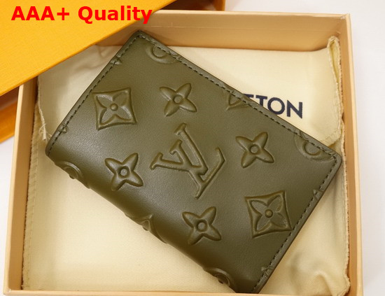 Louis Vuitton Pocket Organizer Slender Khaki Monogram Seal Cowhide Leather Replica