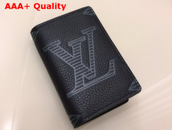 Louis Vuitton Pocket Organizer in Black Taurillon Shadow Leather Embossed with Larger Than Usual Monogram Pattern M80038 Replica