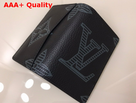 Louis Vuitton Pocket Organizer in Black Taurillon Shadow Leather Embossed with Larger Than Usual Monogram Pattern M80038 Replica