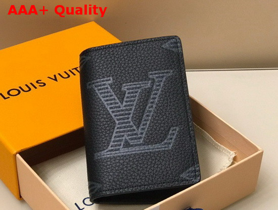 Louis Vuitton Pocket Organizer in Black Taurillon Shadow Leather Embossed with Larger Than Usual Monogram Pattern M80038 Replica