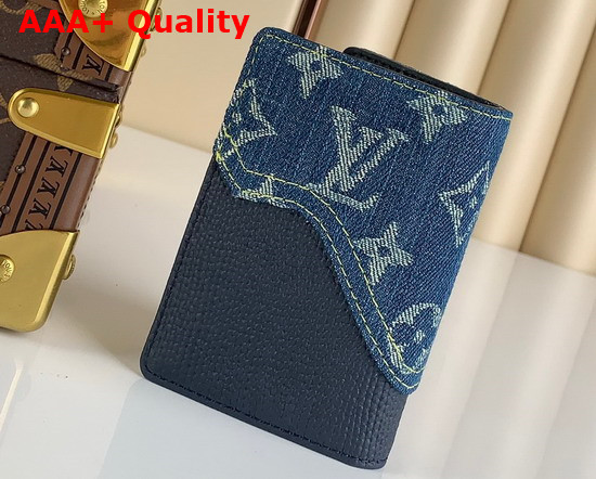 Louis Vuitton Pocket Organizer in Blue Monogram Denim and Navy Blue Taurillon Leather Replica