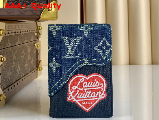 Louis Vuitton Pocket Organizer in Blue Monogram Denim and Navy Blue Taurillon Leather Replica