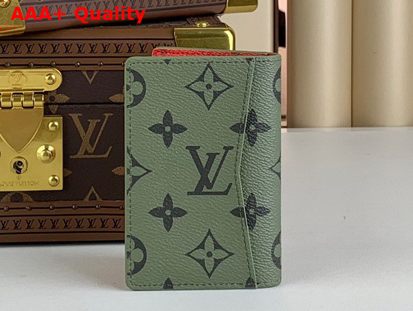 Louis Vuitton Pocket Organizer in Khaki Green and Vermillion Red Monogram Coated Canvas M82797 Replica