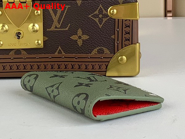 Louis Vuitton Pocket Organizer in Khaki Green and Vermillion Red Monogram Coated Canvas M82797 Replica