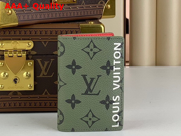 Louis Vuitton Pocket Organizer in Khaki Green and Vermillion Red Monogram Coated Canvas M82797 Replica