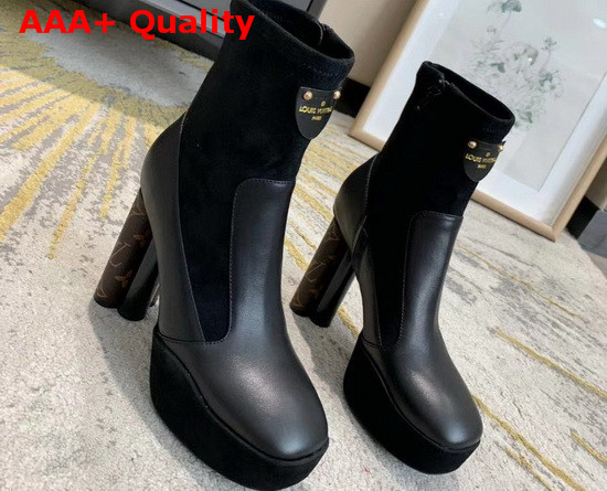 Louis Vuitton Podium Ankle Boot Black Stretch Suede Baby Goat Leather and Smooth Calf Leather 1A7U7S Replica