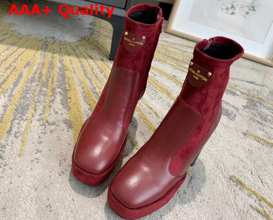 Louis Vuitton Podium Ankle Boot Bordeaux Red Stretch Suede Baby Goat Leather and Smooth Calf Leather Replica