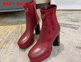 Louis Vuitton Podium Ankle Boot Bordeaux Red Stretch Suede Baby Goat Leather and Smooth Calf Leather Replica