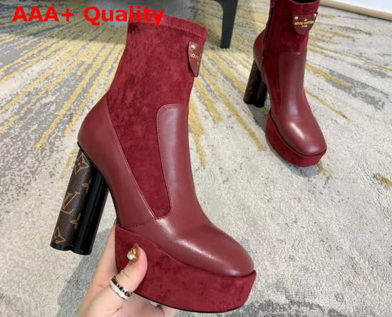 Louis Vuitton Podium Ankle Boot Bordeaux Red Stretch Suede Baby Goat Leather and Smooth Calf Leather Replica